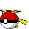 Pikachu peeking over a Pokeball